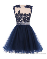 Navy Blue Lace Short With Waist Beadings Royal Blue Custom Made Mini Length Women Skirt Semi Formal Dress